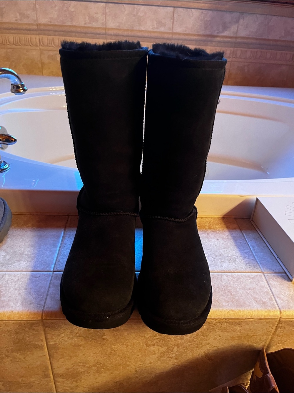 UGG Black Mid-Calf Suede Shearling Boots